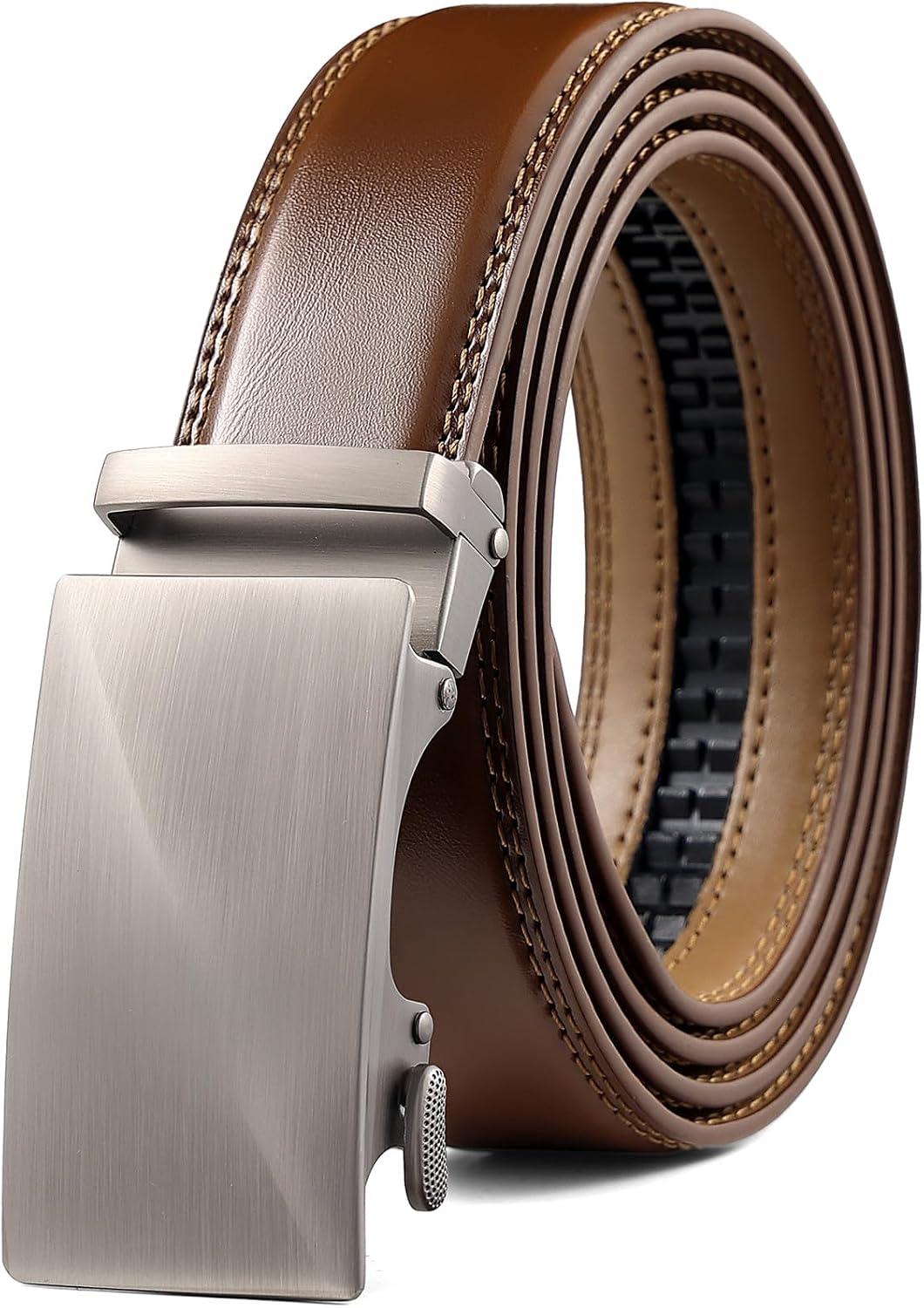 HOTFounders & C Men's Ratchet Belt 1 3/8",Leather Dress Belt Adjustable with Click Sliding Buckle Trim to Exact Fit