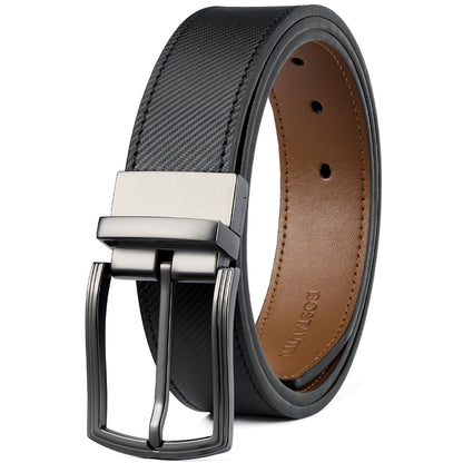 HOTBOSTANTEN Belt Men Leather Reversible Belts for Men 1 3/8" for Casual Golf Dress Pants, Two-in-One Belt Gift