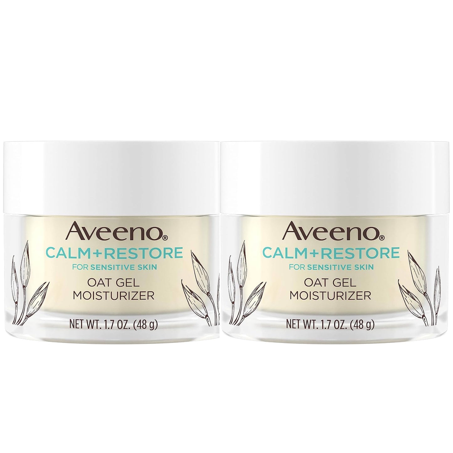 HOTAveeno Calm + Restore Oat Gel Face Moisturizer for Sensitive Skin, Fast-Absorbing & Lightweight Gel Moisturizer & Face Cream with Prebiotic Oat & Feverfew, Fragrance-Free & Hypoallergenic, 1.7 Fl Oz