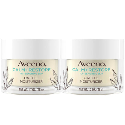 HOTAveeno Calm + Restore Oat Gel Face Moisturizer for Sensitive Skin, Fast-Absorbing & Lightweight Gel Moisturizer & Face Cream with Prebiotic Oat & Feverfew, Fragrance-Free & Hypoallergenic, 1.7 Fl Oz