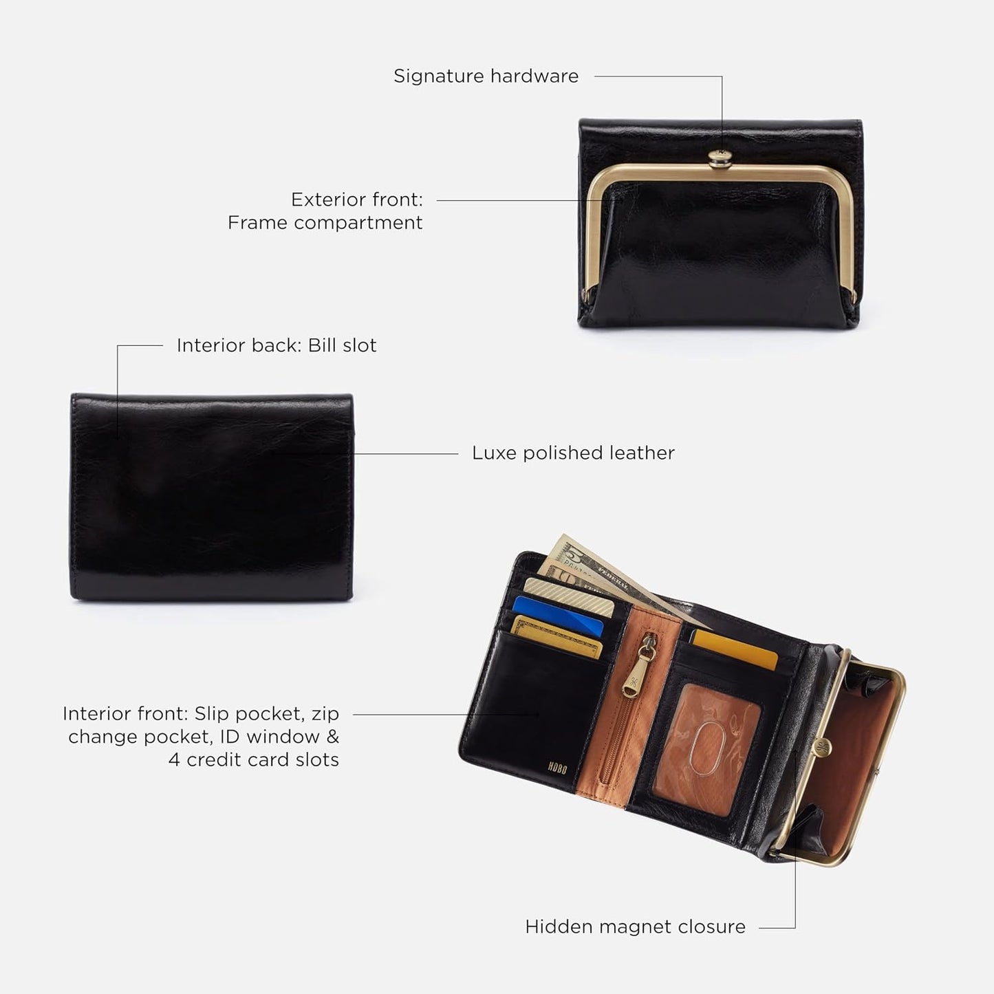 HOTHOBO Robin Women Wallet Trifold Black