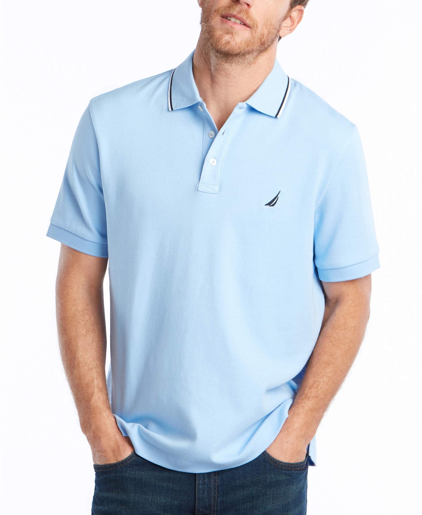 HOTNautica Men's Classic Fit Short Sleeve Dual Tipped Collar Polo Shirt
