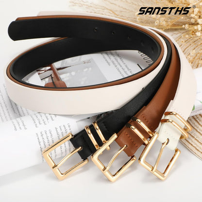 HOTSANSTHS 3 PACK Women Leather Belts for Jeans Pants Dresses Fashion Ladies Waist Belt with Gold Square Buckle