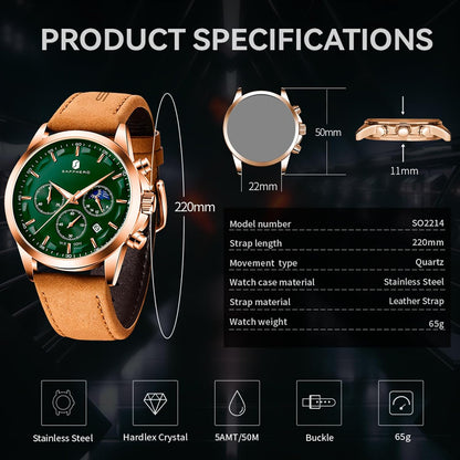 HOTSAPPHERO Chronograph Watches for Men, Original Business Casual Stainless Steel Analog Watch 50M Waterproof Luminous Watches with Date Dial, Mens Gift