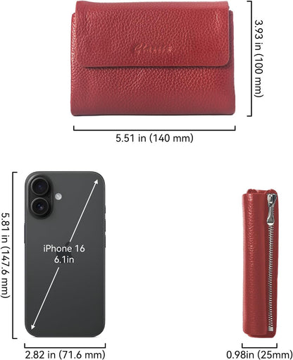 HOTBifold Wallet for Women Genuine Leather, [Large Capacity] [Magnetic Closure] Female Ladies Wallet Card Holder with ID Window, Zipper Coin Pockets (Burgundy)