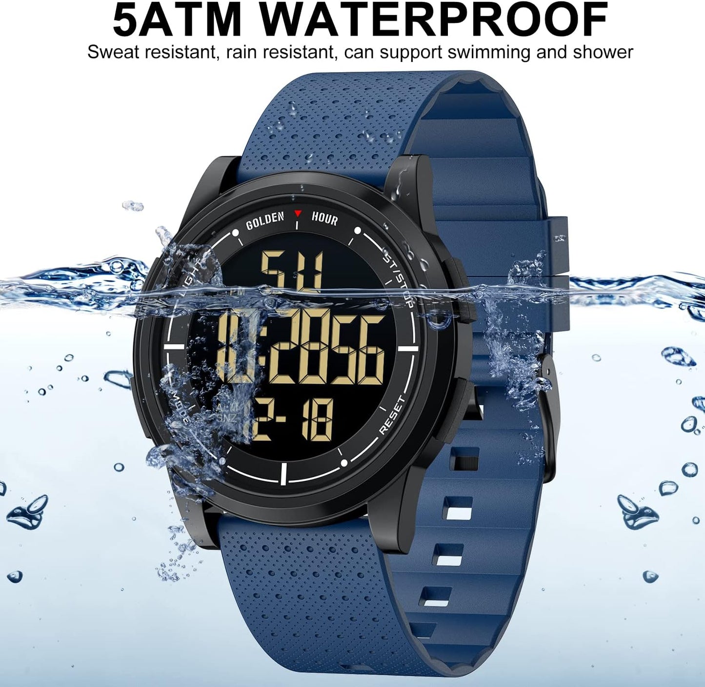HOTGOLDEN HOUR Ultra-Thin Minimalist Sports Waterproof Digital Watches Men with Wide-Angle Display Rubber Strap Wrist Watch for Men Women