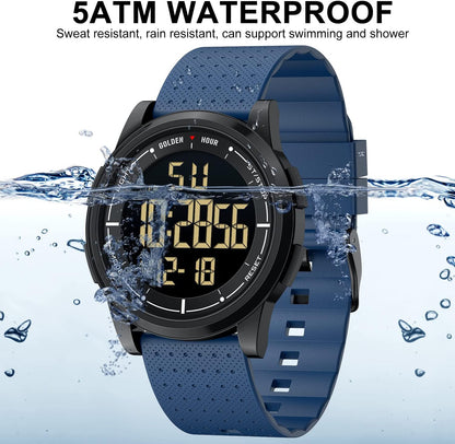 HOTGOLDEN HOUR Ultra-Thin Minimalist Sports Waterproof Digital Watches Men with Wide-Angle Display Rubber Strap Wrist Watch for Men Women