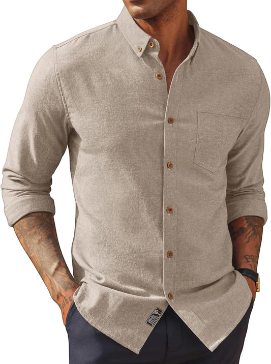 HOTPJ PAUL JONES Mens Classic Fit Linen Shirts Long Sleeve Button Down Business Casual Shirts