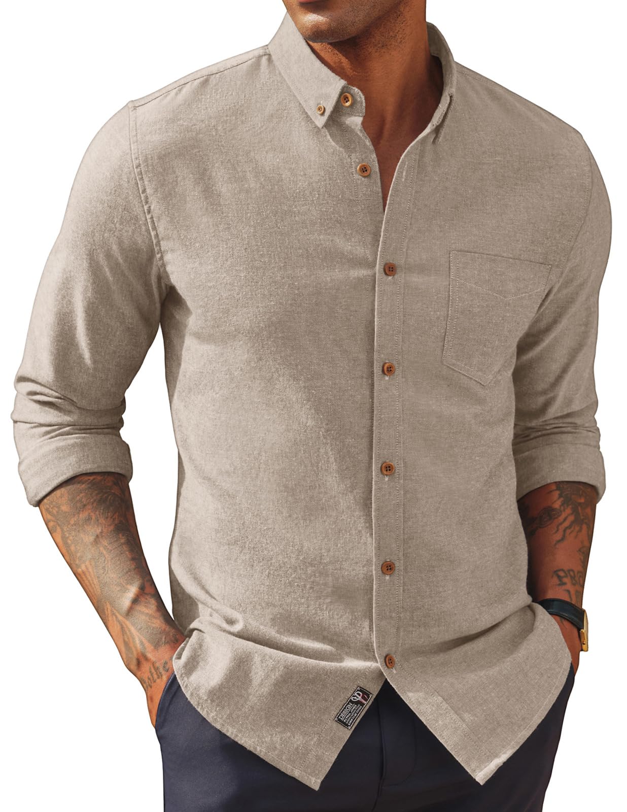 HOTPJ PAUL JONES Mens Dress Shirts Linen Button Down Business Casual Shirts | Long Sleeve, Classic Fit, Cotton Linen, Untucked Shirts for Beach Summer Wedding,Spring Fall Winter, Lightweight with Pocket