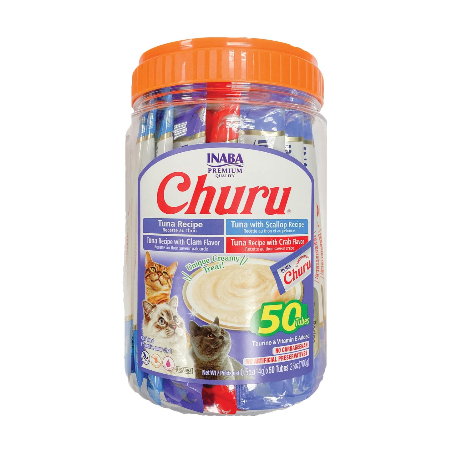 HOTINABA Churu Cat Treats, Lickable, Squeezable Creamy Purée Cat Treat with Green Tea Extract & Taurine, 0.5 Ounces Each Tube, 50 Tubes, Chicken Variety