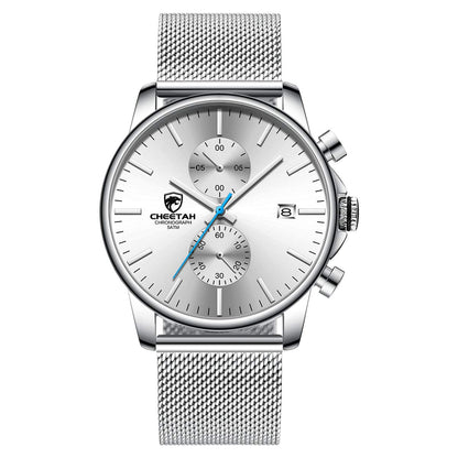 HOTGOLDEN HOUR Mens Watch Fashion Sleek Minimalist Quartz Analog Mesh Stainless Steel Waterproof Chronograph Watches for Men with Auto Date