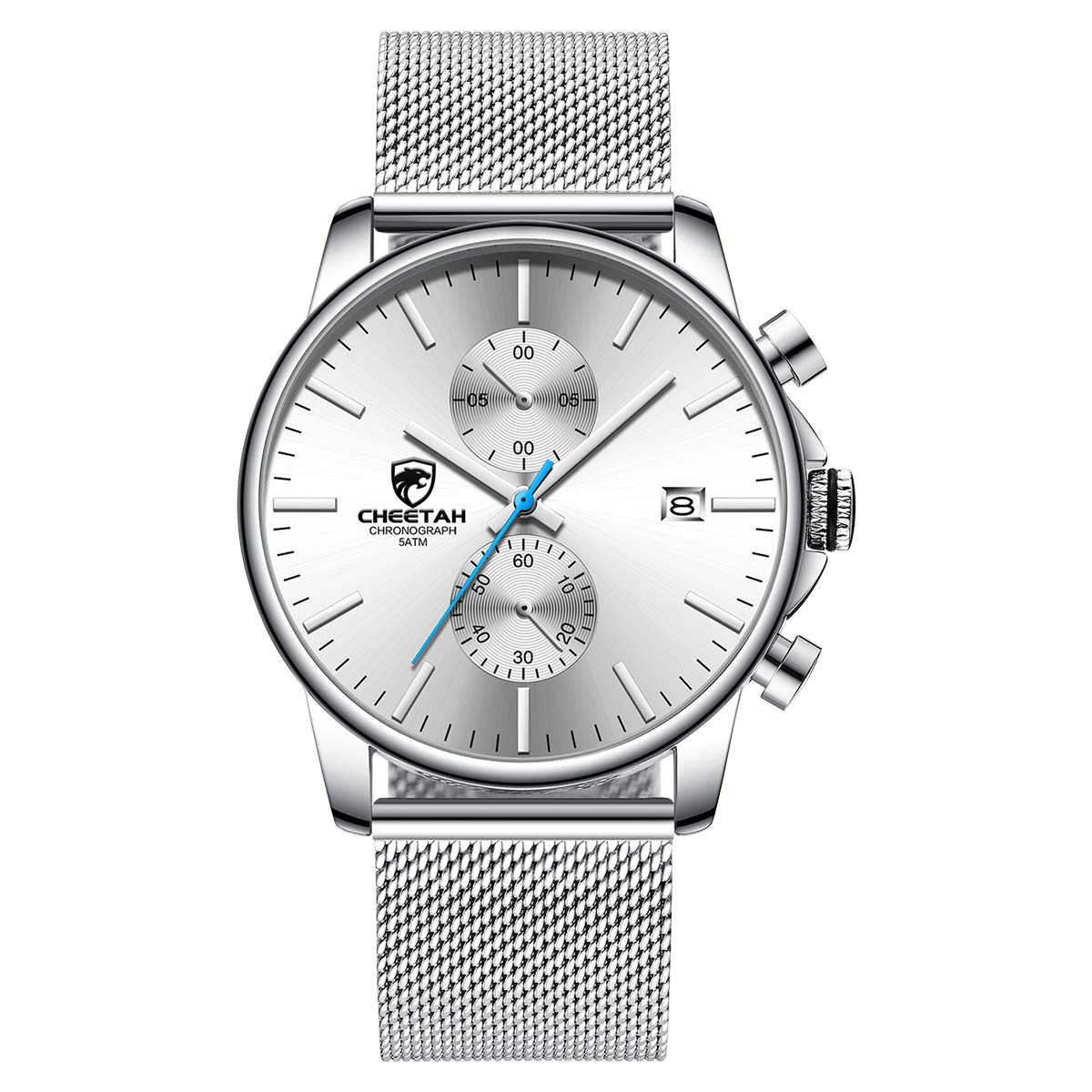 HOTGOLDEN HOUR Mens Watch Fashion Sleek Minimalist Quartz Analog Mesh Stainless Steel Waterproof Chronograph Watches for Men with Auto Date
