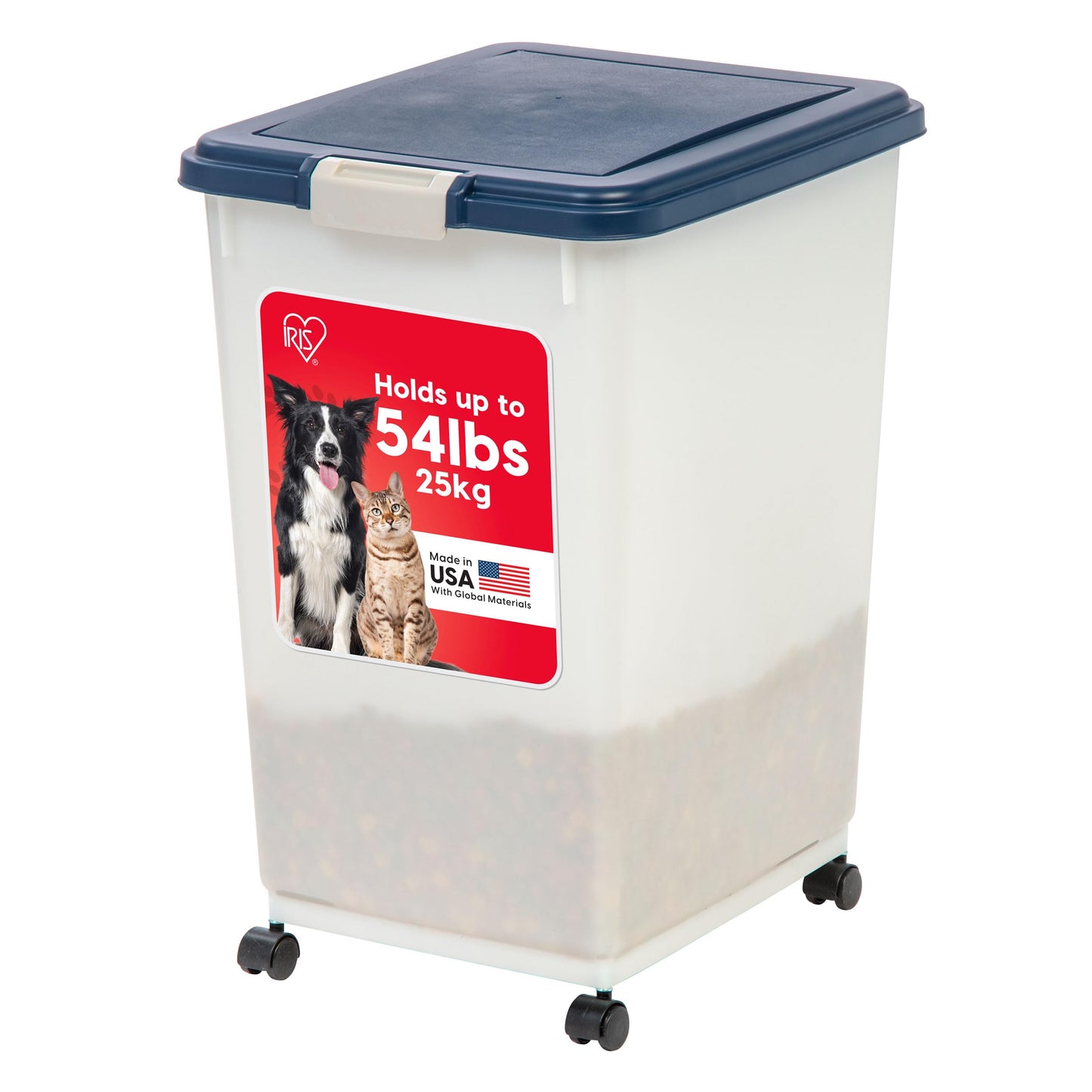 HOTIRIS USA Dog Food Storage Container, Airtight, 30 lb Capacity, Wheels | Airtight seal keeps kibble, bird seed, and pet food fresh while wheels provide easy mobility around the home.