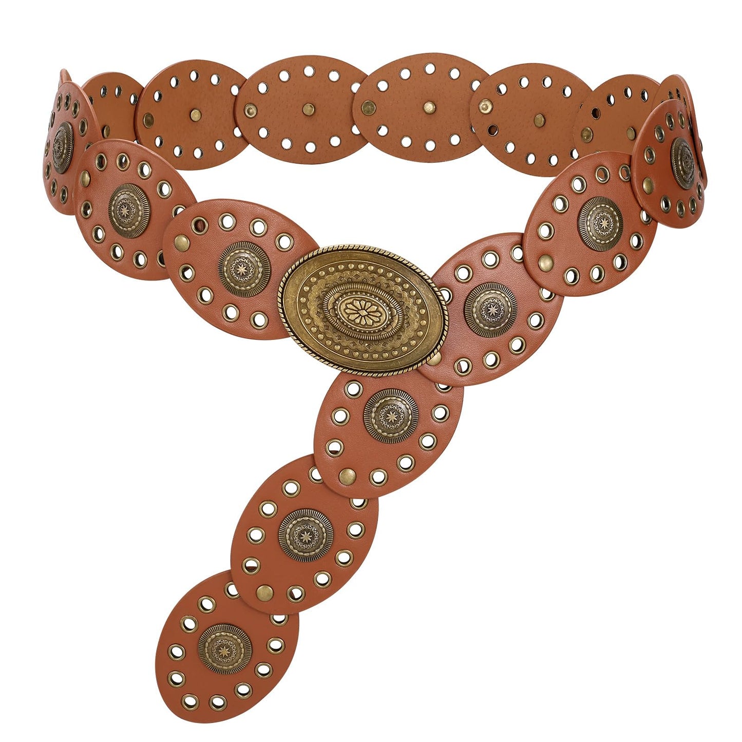 HOTLEACOOLKEY Hollow Western Disc Belt for Dress Boho Concho Belt Vintage Country Waist Belts for Women
