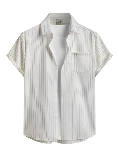 HOTHardaddy Men's Casual Striped Shirts Button Down Short Sleeve Blouse Summer Hawaiian Shirt