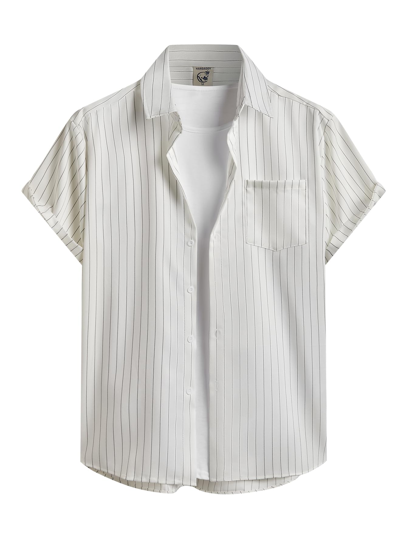 HOTHardaddy Men's Casual Striped Shirts Button Down Short Sleeve Blouse Summer Hawaiian Shirt