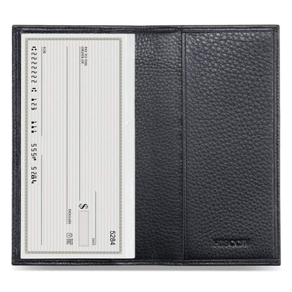 HOTHISCOW Slim Leather Checkbook Cover for Personal Checks | Full grain cowhide, transaction register & check book pockets, removable duplicate divider, durable stitching, gifts for men