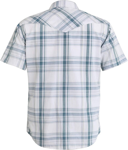 HOTCOEVALS CLUB Men's Western Cowboy Short Sleeve Pearl Snap Casual Plaid Work Shirts