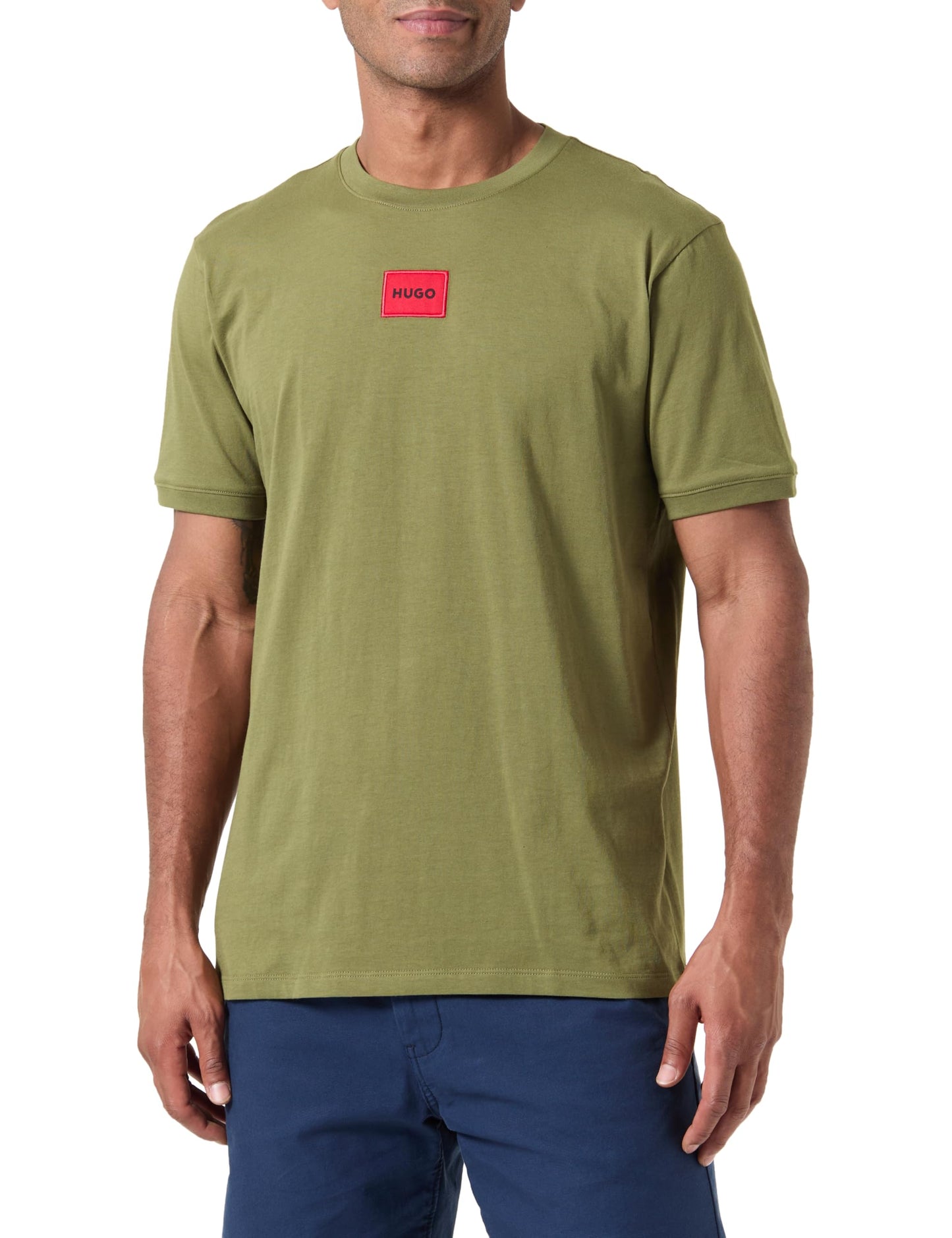 HOTHugo Mens Ribbed Crew Neck Regular Fit Center Logo T-Shirt