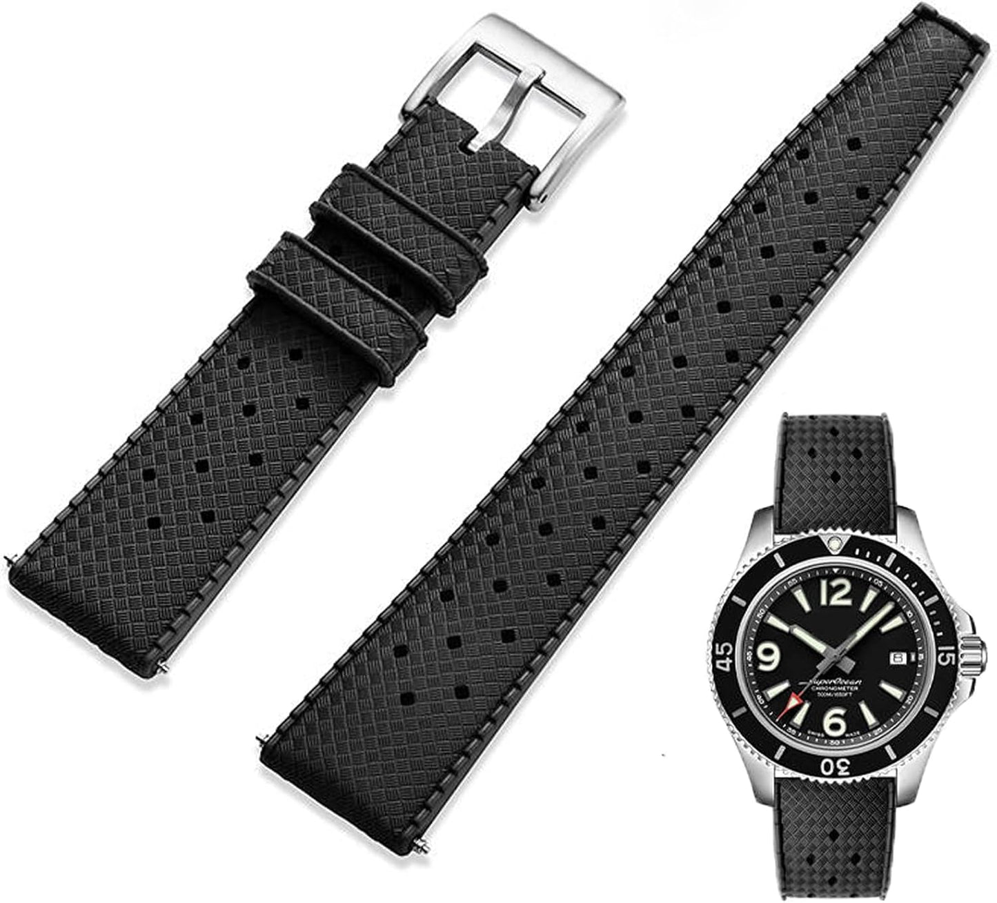 HOTFKM Rubber Watch Strap Quick Release Tropical Style Fluororubber 18mm 19mm 20mm 21mm 22mm Soft Breathable Durable FKM Rubber Watch Band Universal Replacement Band Strap for Men Women