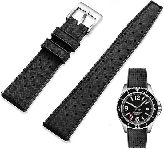 HOTFKM Rubber Watch Strap Quick Release Tropical Style Fluororubber 18mm 19mm 20mm 21mm 22mm Soft Breathable Durable FKM Rubber Watch Band Universal Replacement Band Strap for Men Women