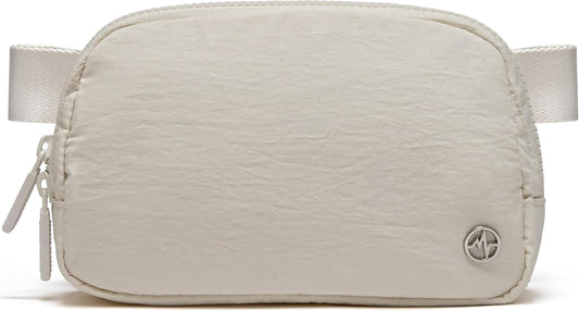 HOTPander Two Way Zipper Fanny Pack Nylon Everywhere Belt Bag for Women, Water Repellent Waist Packs, Crossbody Bags with Adjustable Strap (White Opal).