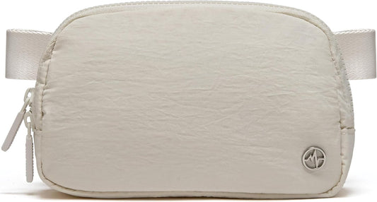 HOTPander Two Way Zipper Fanny Pack Nylon Everywhere Belt Bag for Women, Water Repellent Waist Packs, Crossbody Bags with Adjustable Strap (White Opal).