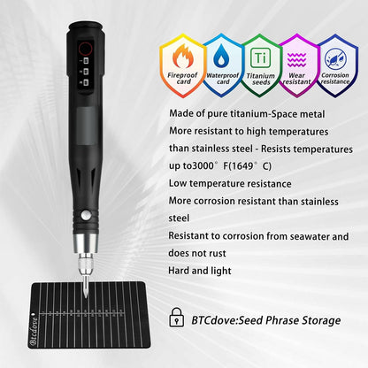 HOTCrypto Seed Phrase Storage - Crypto wallet - Compatible with all software and hardware wallets-Made of pure titanium-A kit with 4 titanium plates and an electric engraving pen.