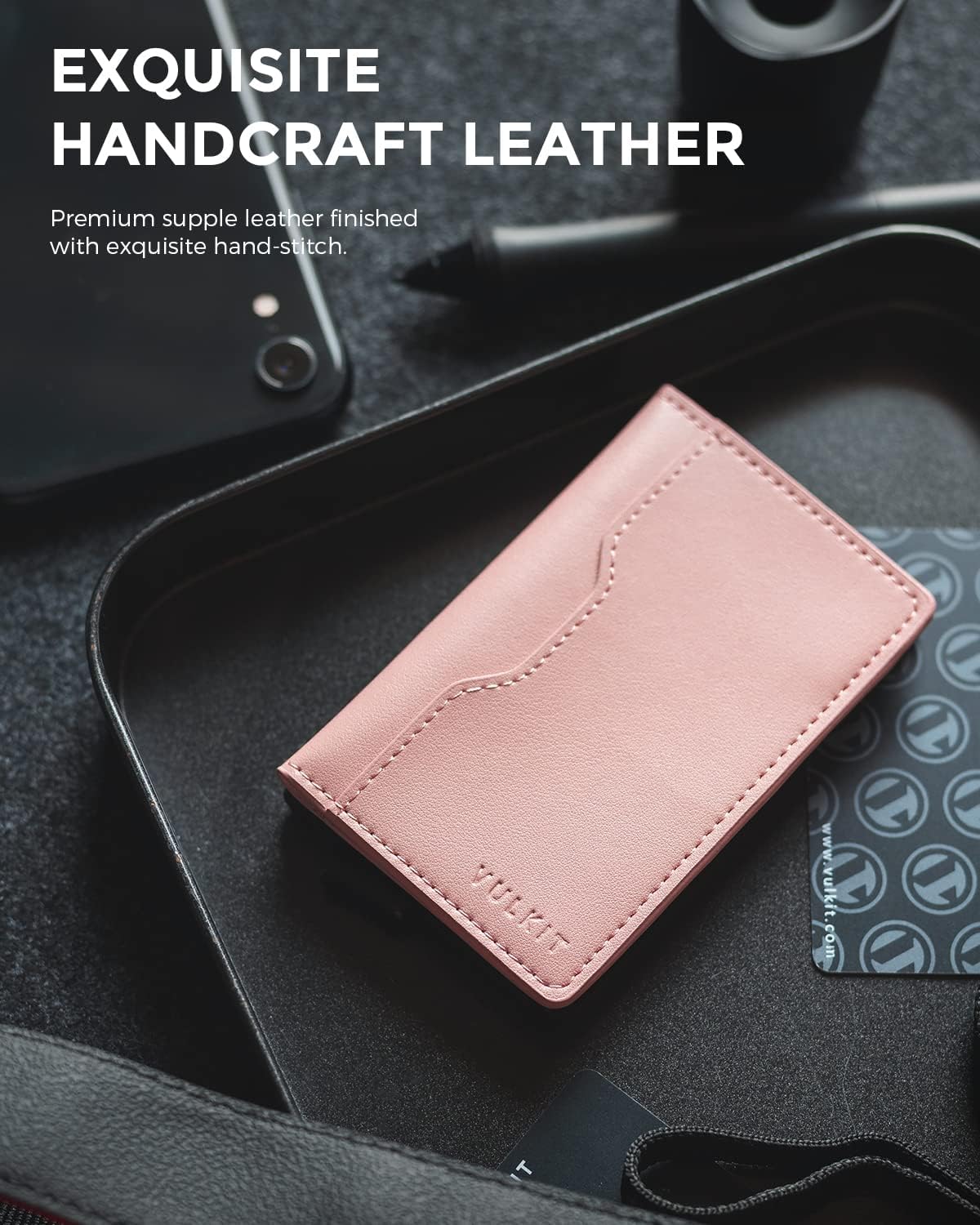 HOTVULKIT Slim Pop up Wallet for Women Minimalist Credit Card Holder with Leather Slots Men's Bifold RFID Blocking Metal Wallets