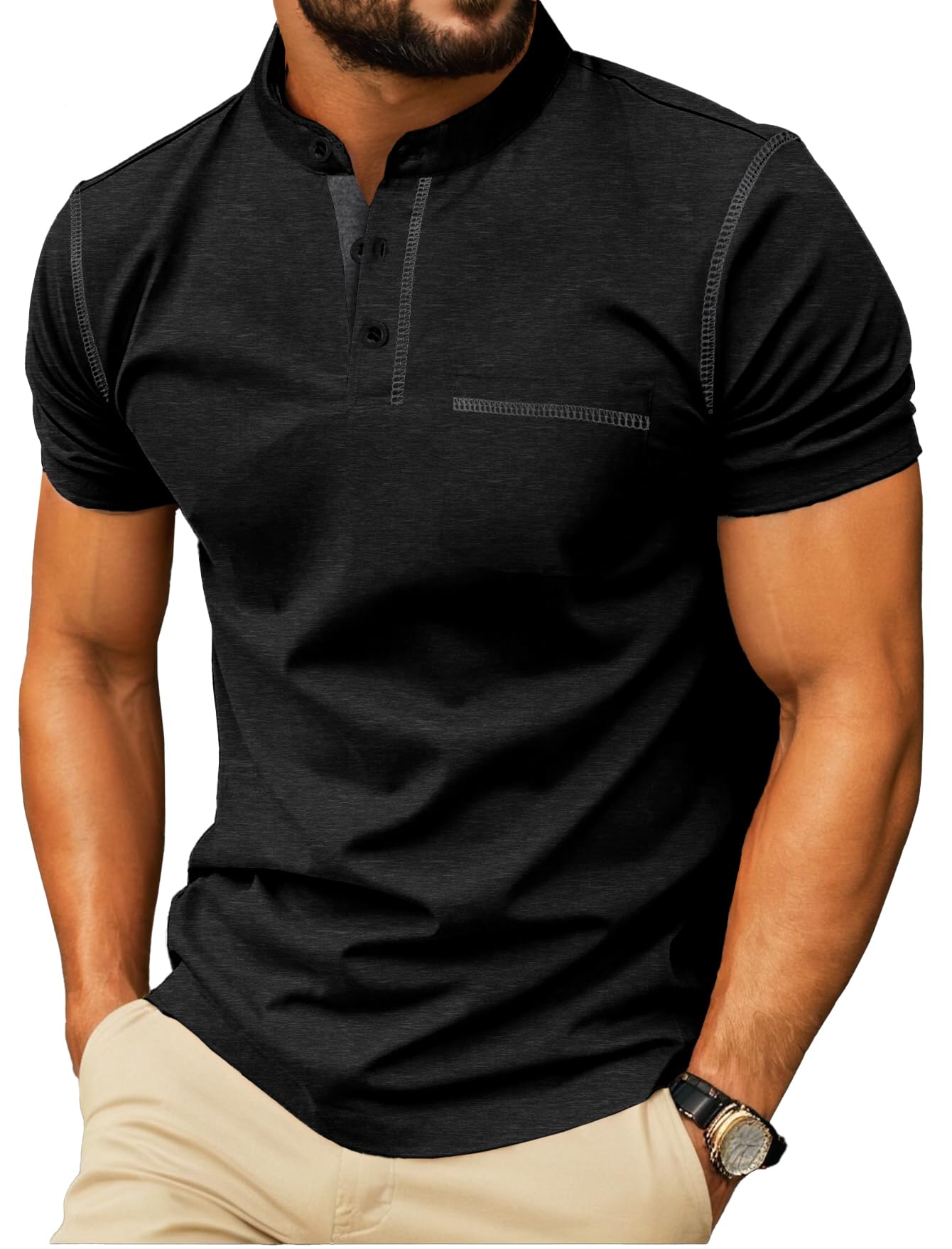 HOTSailwind Mens Henley Shirts Short Sleeve Summer Casual Classic Cotton T Shirts Pocket Button Shirt