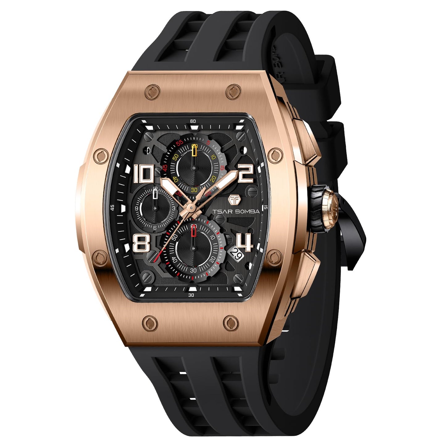 HOTBENYAR Men's Mechanical Automatic Watch | Leather Strap | Gold Movement | 45mm Skeleton Dial | Water Resistant and Scratch Resistant Stylish Gift