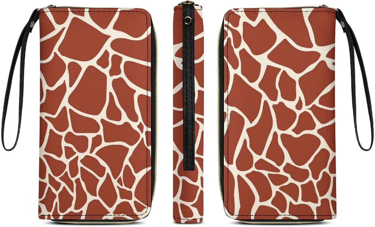 HOTRed Giraffe Skin Pattern Leather Wallet for Women Fashion Long Purse with Zipper Credit Card Holder