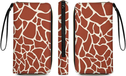 HOTRed Giraffe Skin Pattern Leather Wallet for Women Fashion Long Purse with Zipper Credit Card Holder