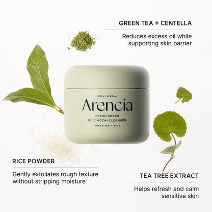 HOTArencia Korean Rice Mochi Face Cleanser - Face Wash, Gentle Scrub All in One for Deep Cleansing, Moisturizing, Pore Minimizing with Rice Water & Green Tea (4.23oz)