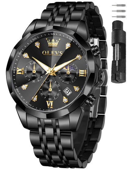 HOTOLEVS Watches for Men Stainless Steel Dress Men Watch with Date Big Face Chronograph Waterproof Luxury Fashion Watch Blue/Black/Gold/Green/Silver Face Relojes para Hombres