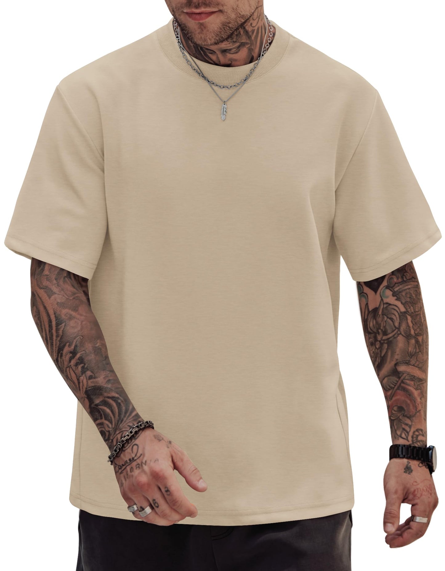 HOTHerberton Mens Oversized T-Shirts Heavyweight Cotton Stretch Fashion Thick Tee Tops (S-3XL)
