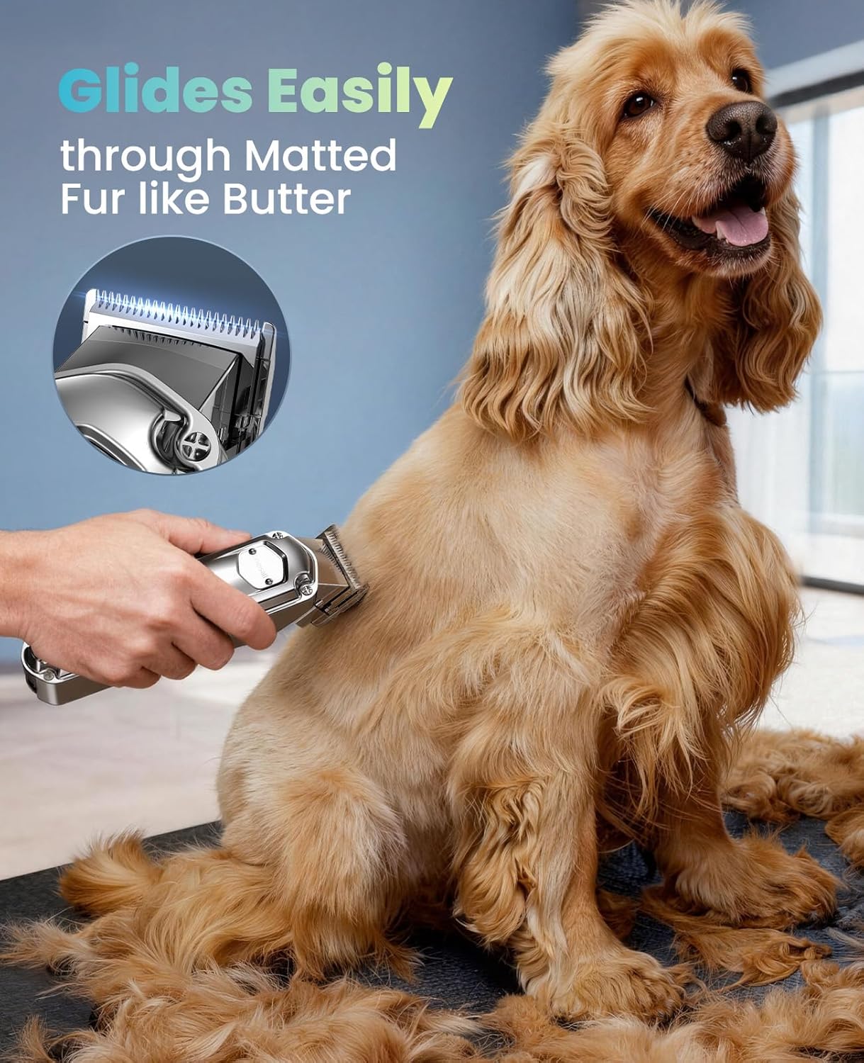 HOToneisall Dog Clippers for Grooming Thick Heavy Coats | Low Noise,Rechargeable Cordless,Detachable Stainless Steel Blade,IPX7 Waterproof,10 Guide Combs,for Thick/Double/Curly Hair
