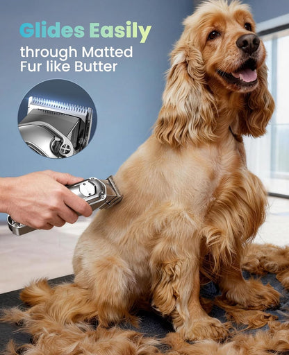 HOToneisall Dog Clippers for Grooming Thick Heavy Coats | Low Noise,Rechargeable Cordless,Detachable Stainless Steel Blade,IPX7 Waterproof,10 Guide Combs,for Thick/Double/Curly Hair