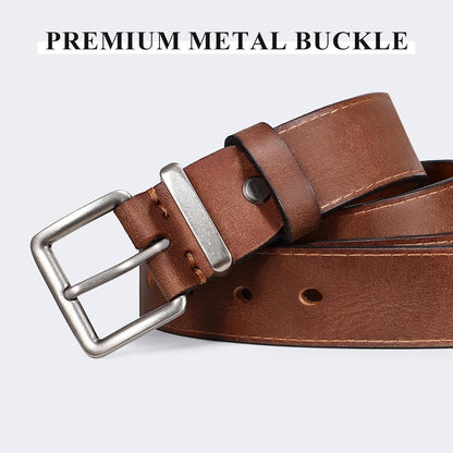 HOTWomen's Full Grain Leather Belt for Jeans Pants Real Genuine Leather Waist Belt with Matte Gold/Silver Buckle