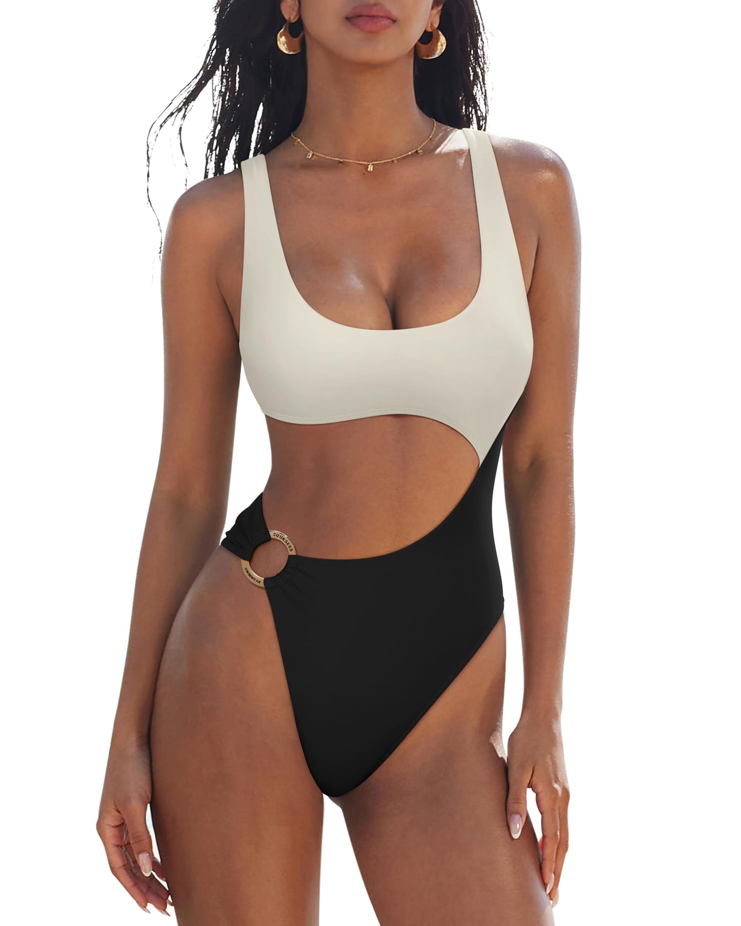 HOTSUUKSESS Women Sexy One Piece Tummy Control Swimsuit Cutout Backless Bathing Suit