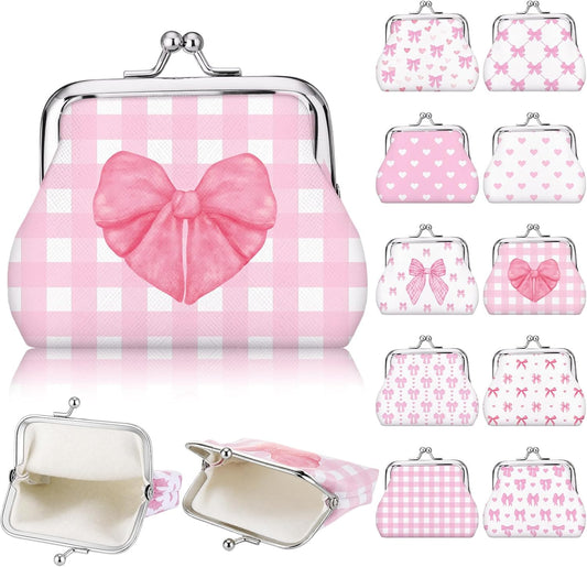 HOTRoowest 20 Pack Pink Bow Coin Purse Bulk Cute Clasp Kiss Lock Pouch Mini Wallet Party Favors for Girls Women Bachelorette Birthday Slumber Party Goodie Bag Stuffers Aesthetic Accessories