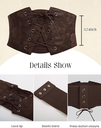 HOTGRACE KARIN Women's Elastic Wide Waist Belt Renaissance Pirate Corset Cinch Belt Cosplay Costume with Press Button