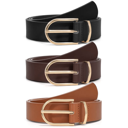 HOTVONMELLI 3 Pack Women's Belts for Jeans Pants Fashion Gold Buckle Ladies Dress Belt