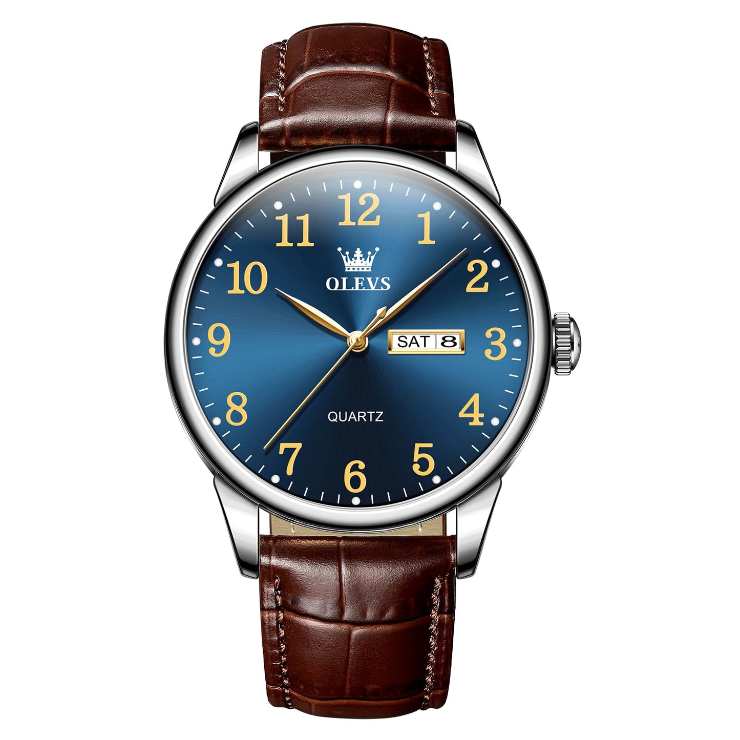 HOTQBAIZI Men's Casual Leather Watch, Easy to Read Three-Hand Analog Stainless Steel Watches for Men, Minimalist Day Date Waterproof Luminous Mens Quartz Wristwatch