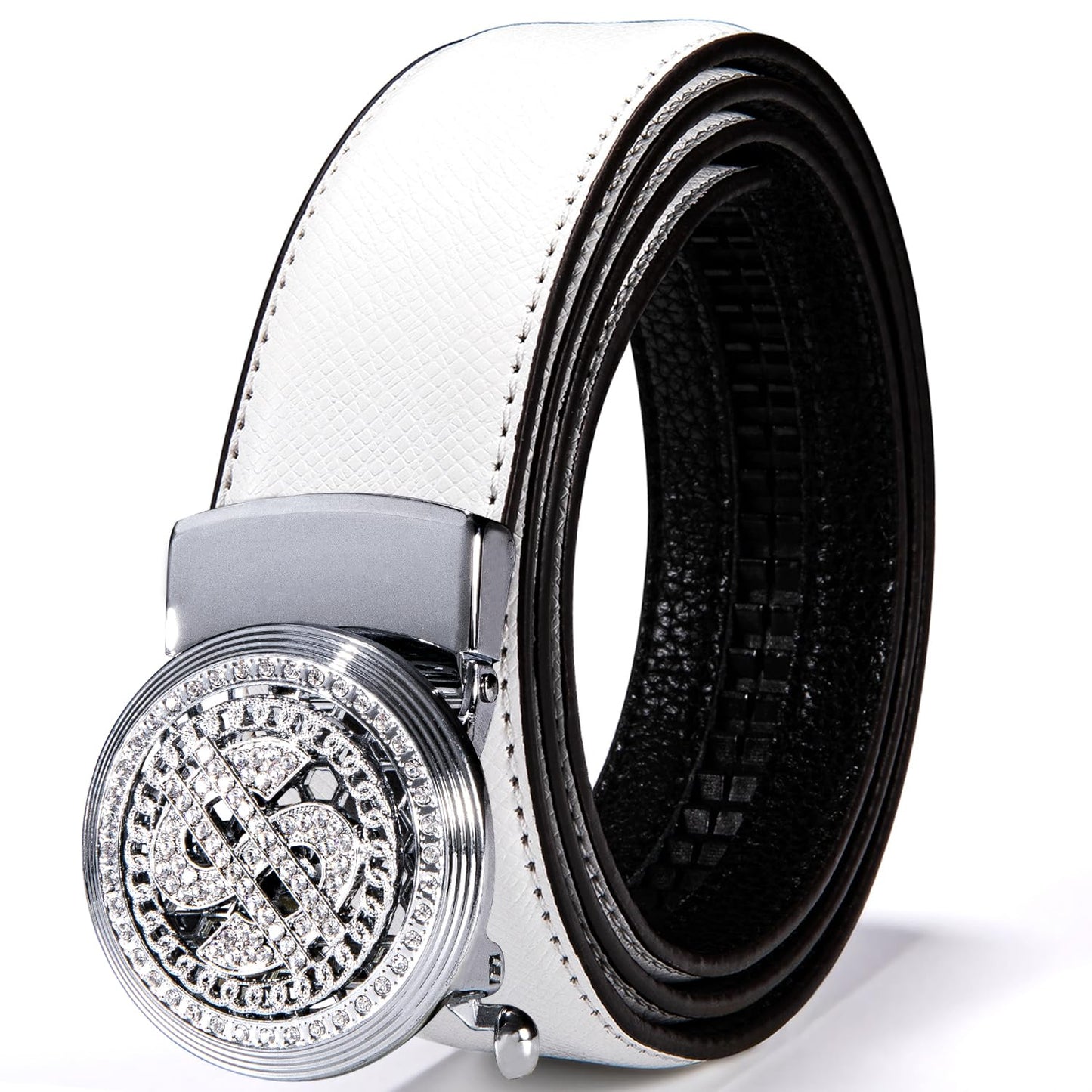 HOTDubulle Designer Mens Belts, Sliding Automatic Buckle Ratchet Dress Belt TOP Genuine Leather Strap Gifts