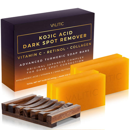 HOTVALITIC Kojic Acid Dark Spot Remover Soap Bars with Vitamin C, Retinol, Collagen, Turmeric - Original Japanese Complex Infused with Hyaluronic Acid, Vitamin E, Shea Butter, Castile Olive Oil (2 Pack)