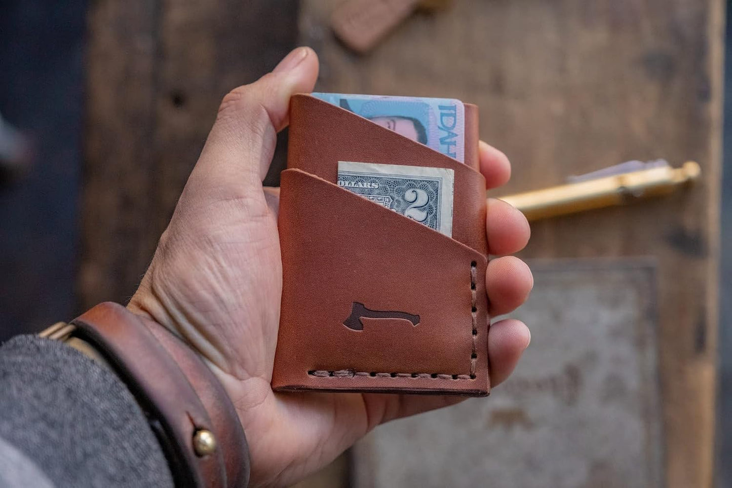 HOTThe Port Wallet by Craft and Lore, Handmade Minimal Leather Card Wallet (Buck Brown)
