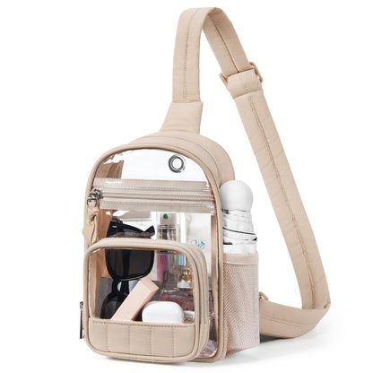 HOTMissnine Clear Bag for Stadium Events Clear Sling Bag Fanny Pack Crossbody Purse for Sport Concert with Side Mesh Pocket