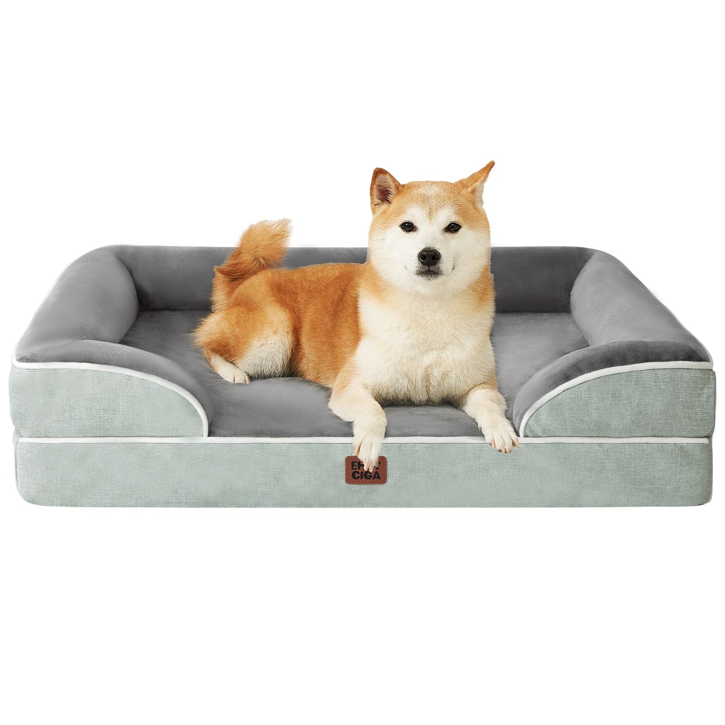 HOTEHEYCIGA Orthopedic Dog Beds for Extra Large Dogs 44x32Inch, Polyurethane Foam XL Pet Bed with Sides, Non-Slip and Egg-Crate Foam Big Dog Couch Bed with Washable Removable Cover, Grey