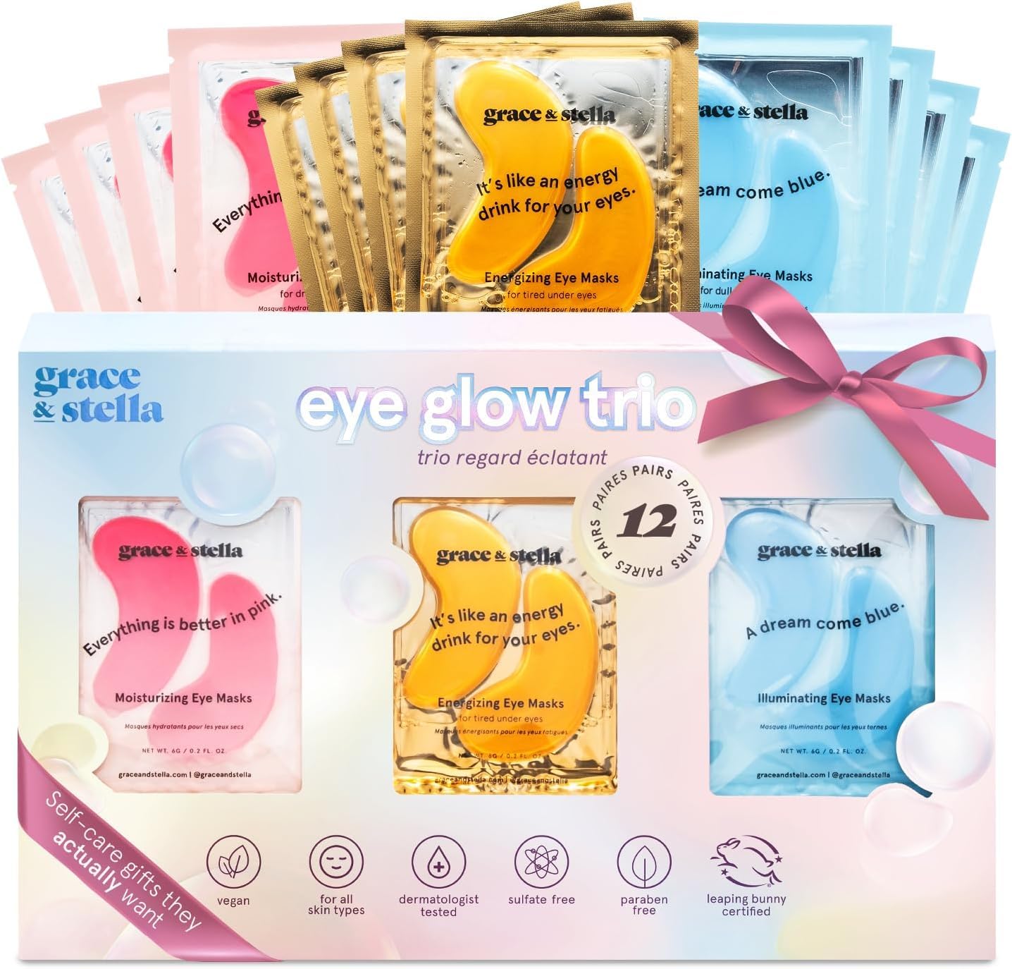 HOTgrace & stella Award Winning Under Eye Mask - Birthday Gifts for Women - Gel Eye Patches for Dark Circles, Puffy Eyes, Undereye Bags - Gifts for Mom - Vegan Self Care (24 Pairs, Gold)